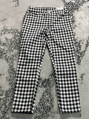 Chicos So Slimming Girlfriend Slim Leg Pants Women Size 8/1R Black White Gingham